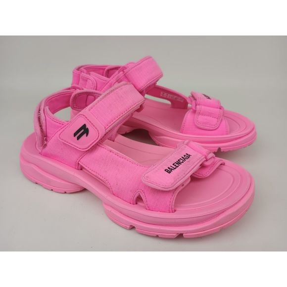 Balenciaga Women's Fluo Pink Tourist Logo Sandals Size 36 - Picture 1 of 7